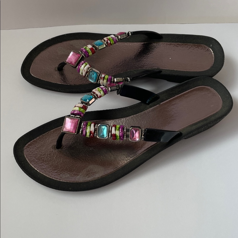 Grandco Women’s Rainbow Embellished wedge Black Sandals.  Size 10 - Picture 2 of 5